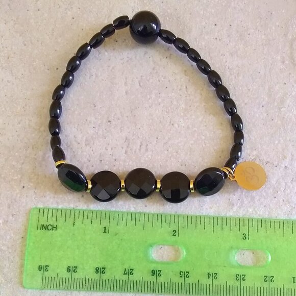 Massive Protection Bracelet Set: Black Jasper + Obsidian & Ohm Om! Balance + Chi - Picture 8 of 15